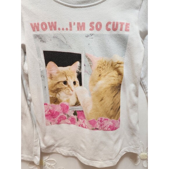 WONDER NATION GIRLS SIZE 4/5 WHITE LONG SLEEVE "IM SO CUTE" CAT SHIRT ANIMAL KID - Picture 6 of 12